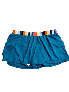 Swim by Cacique Teal Swim Skirt Sz 14 Colorful Waistband Built-In Bottoms